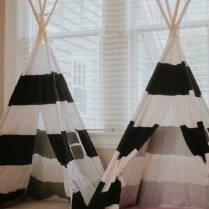 Black-White Striped Teepee Tent with Canvas Bag