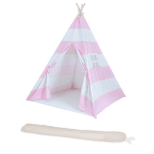 Pink-White Striped Teepee Tent with Canvas Bag